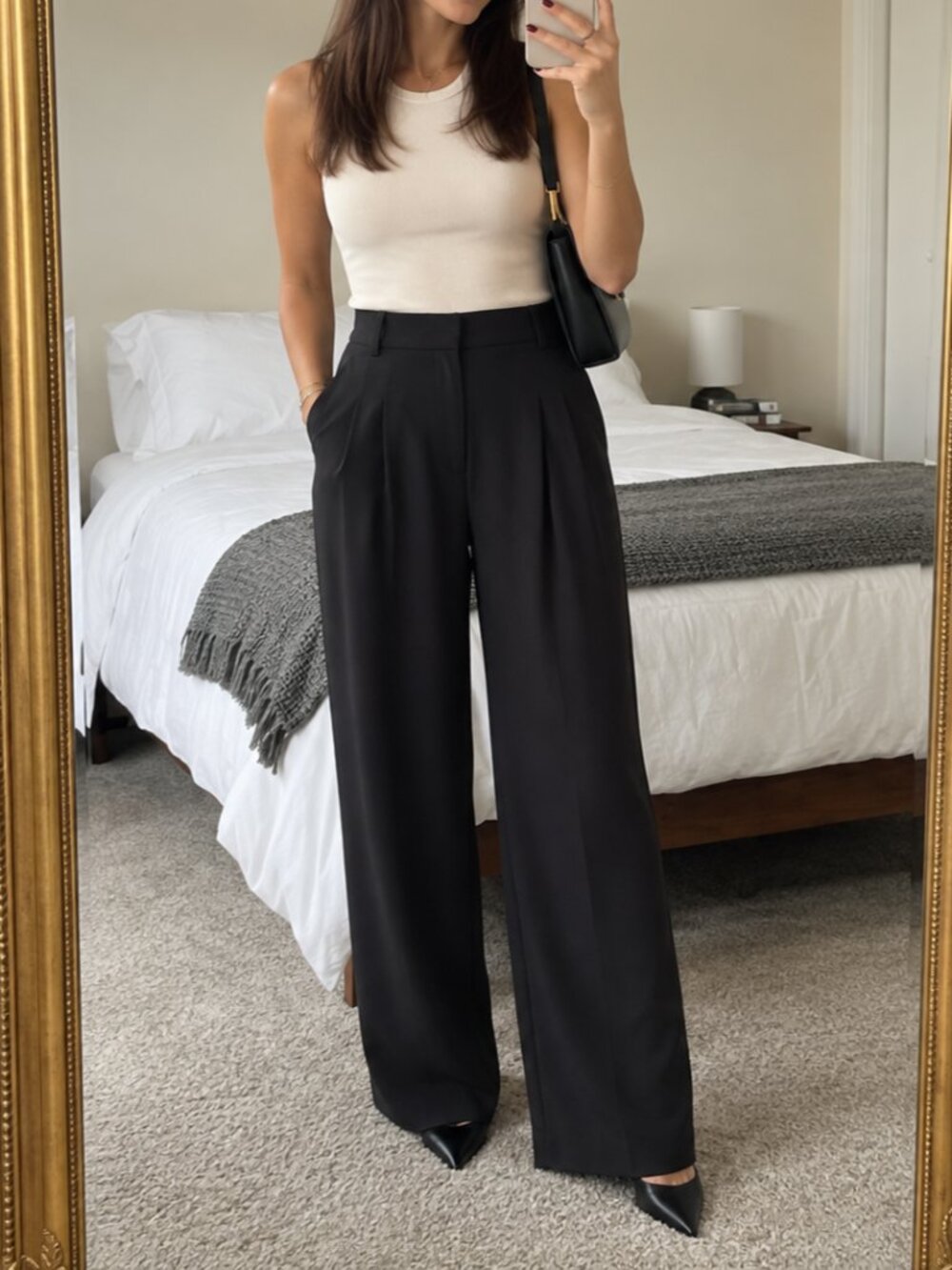 H&M Black High Rise Pleated Wide Leg Tailored Dress Pants Trousers Size US 0